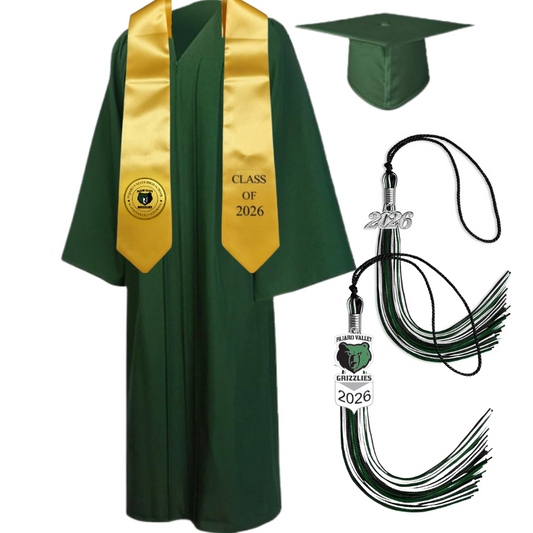Cap, Gown & Tassel with Ice or Mascot Tassel with Custom School Stole