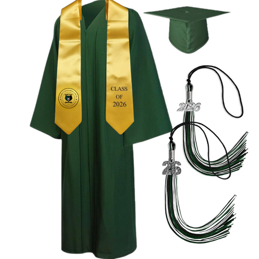 Cap, Gown & Tassel with Ice or Mascot Tassel with Custom School Stole