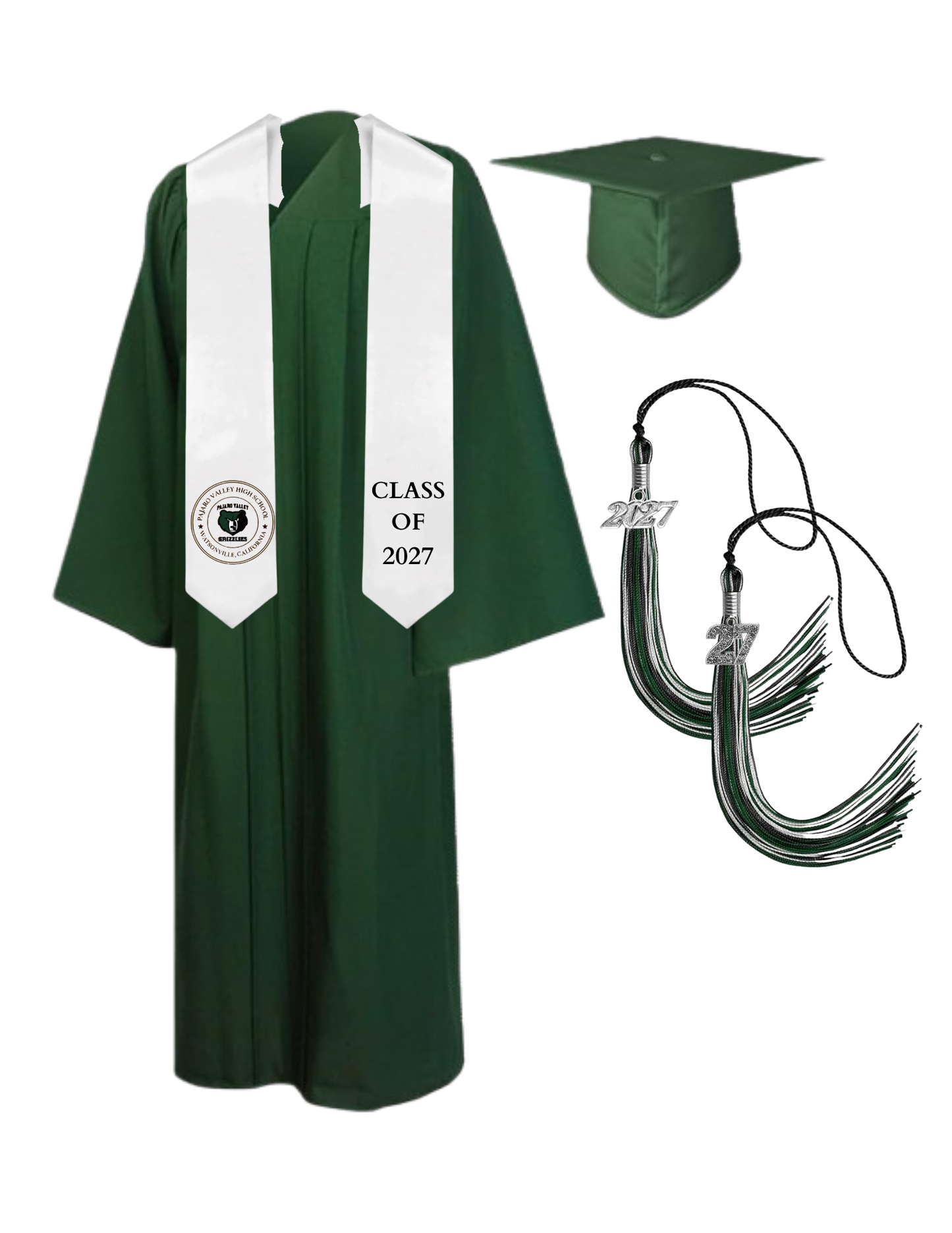 Cap, Gown & Tassel with Ice or Mascot Tassel with Custom School Stole