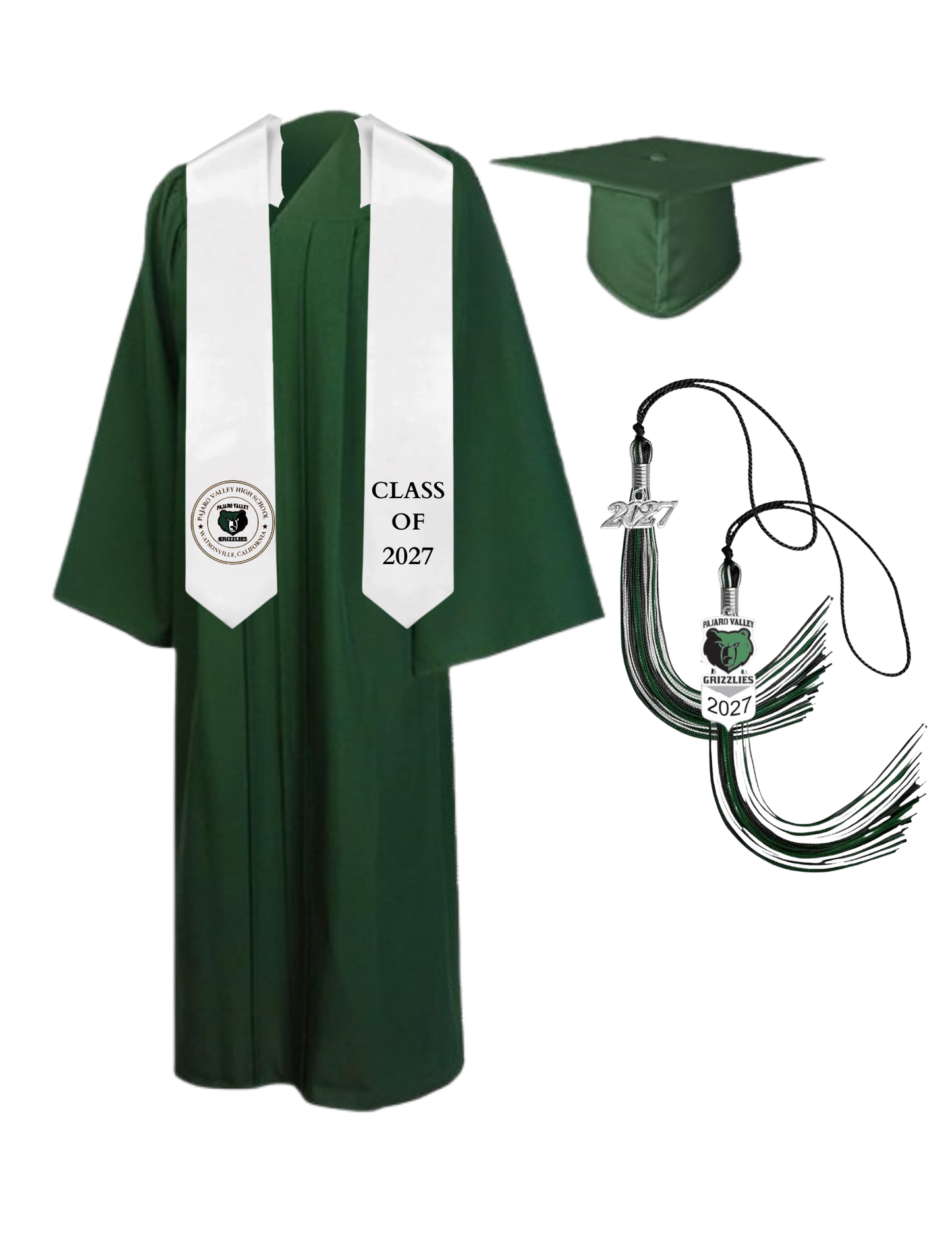 Cap, Gown & Tassel with Ice or Mascot Tassel with Custom School Stole