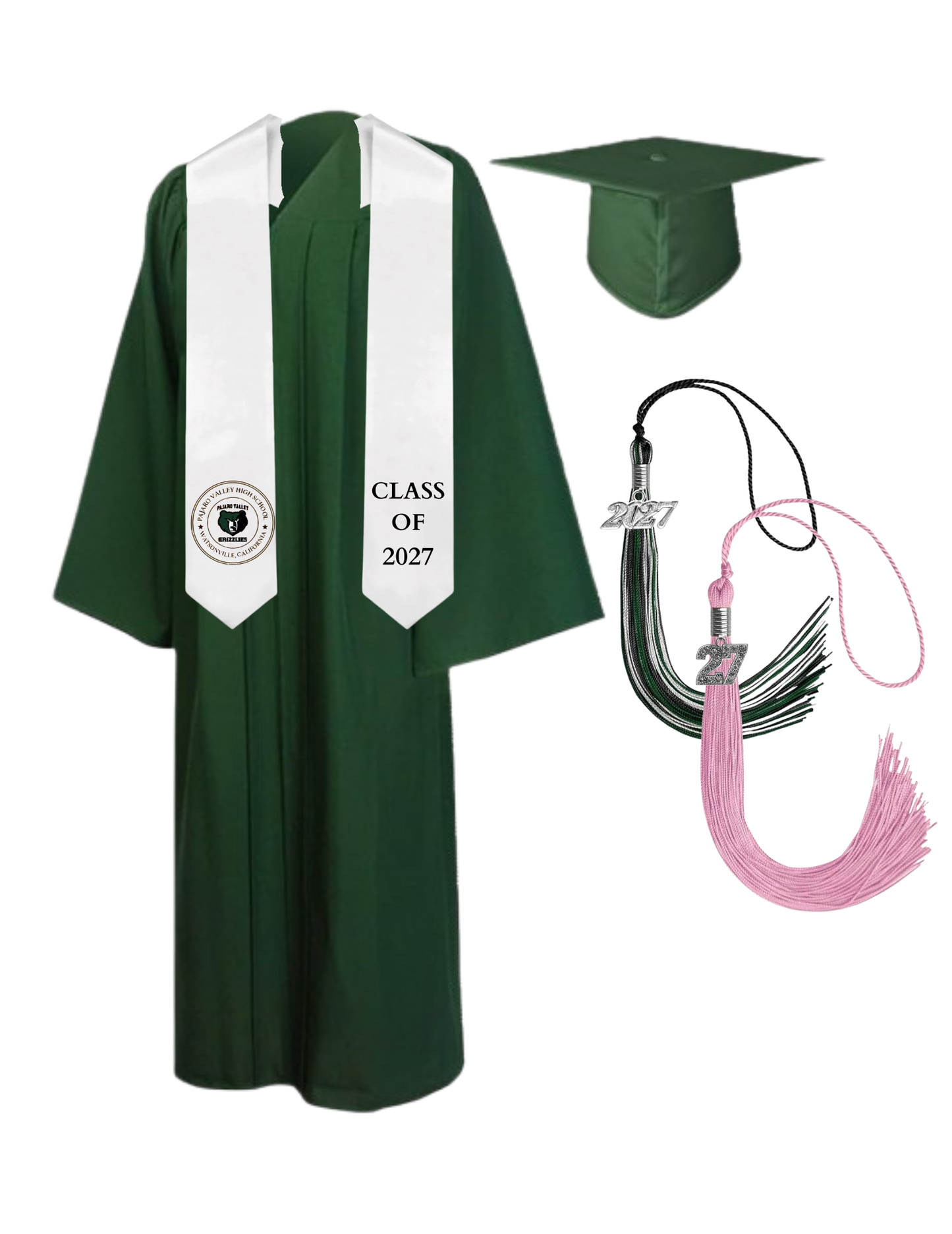 Cap, Gown & Tassel with Ice or Mascot Tassel with Custom School Stole
